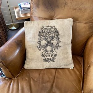 Arhaus linen beaded skull pillow case